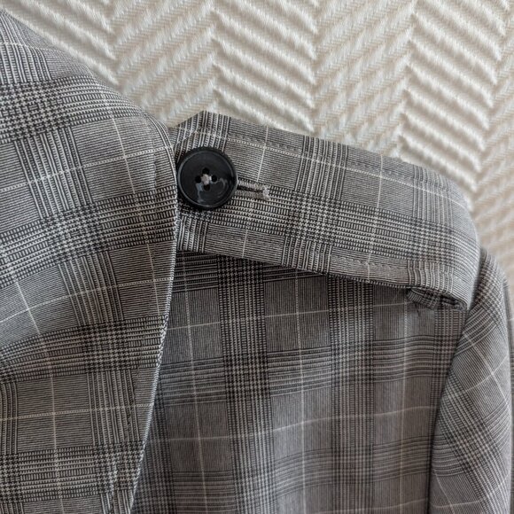 Elie Tahari Plaid Double Breasted Trench Coat Size Large Grey Preppy Classic - Picture 9 of 16